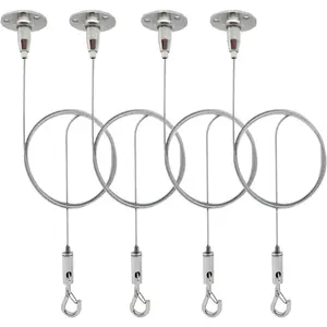 4 Pack Ceiling Sign Hanger Wire Kit - 3.28ft/1M Adjustable  Wire with Hook Wall Mount Suspension  for  Pictures, Mirrors, Billboards, Lights, LED Screens, Load Capacity 10KG