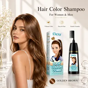 Home Use Integrated Comb Semi-Permanent Hair Dye Cream - Plant Essence, Mild, No Damage, Long-Lasting Fade-Resistant, Ash Brown & Ash Blonde Highlights Color Fixation Haircolor Haircare