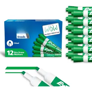 Dry Erase Markers, Low Odor Ink, Green, Chisel Tip, 12 Count - Whiteboard, Calendar, Organization, Essential Supplies for Office, School, Classroom, Teachers