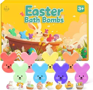 Easter Egg Bath Bombs for Kids with Surprise Inside, 8 Pack Teen Easter Basket Stuffers, Girls & Boys-Easter Bunny, Chicken & Egg Shapes - Handmade Gentle, Safe Fizz Balls-Great Easter Party Favors