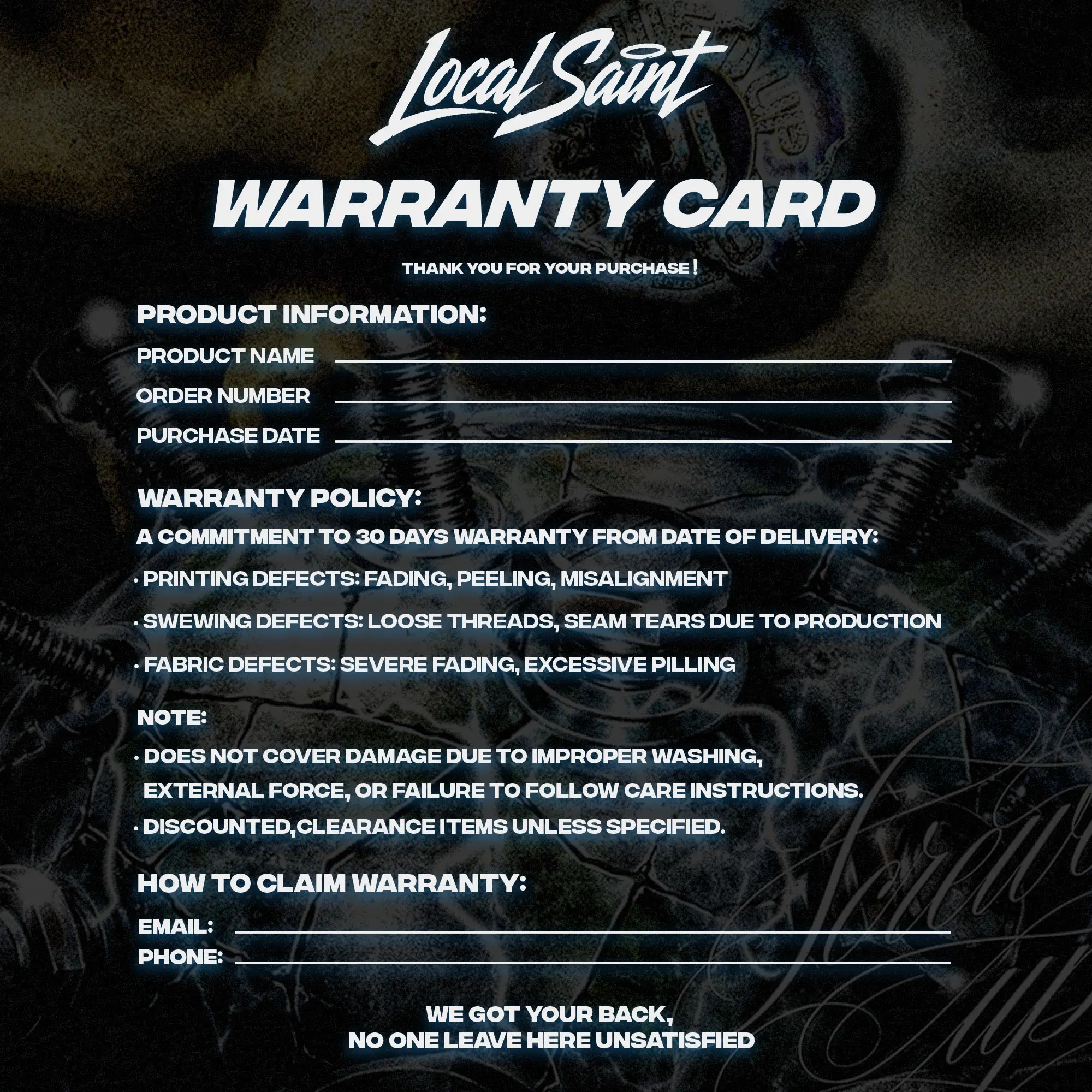 LOCALSAINT WARRENTY CARD 8 FOR EVERY ORDER Heavy Cotton Unisex Graphic T-Shirt Hoodie Houston Texas Screwed Up Click DJ Screw 713 Crewneck Tee, Vintage Streetwear Graphic T-Shirt Direct To Garment Breathable Print