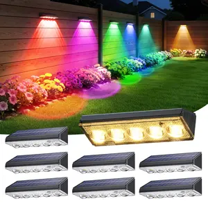 RGB Solar Wall Fence Lights,Warm White & 9 Fixed Colors & Color Changing,Solar Step Lights, Bright Wall Lights, Outdoor Waterproof, Solar Powered Patio Decor for Wall, Rail, Porch, Backyard, Garden. Perfect for holiday decorations FallFreshness