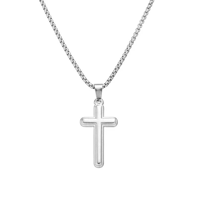 Unisex Cross Pendant Necklace – Gold, Silver & Titanium Steel Cross with Punk Box Chain, Hip-Hop Couple Jewelry for Fashion Wear or Religious Gifts