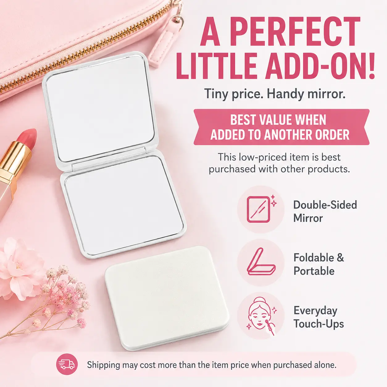 Small Portable Mini Foldable Double-Sided Makeup Mirror - Quick Check, Convenient for Checking Touch-Ups, Simple Everyday Essential for Purse & Travel, Everyday Use, Space-Saving