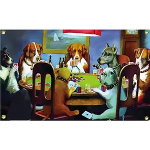 Dogs Playing Poker Funny Flag 40x60 inch,Meme Flag,Vivid Color - Double Stitched Polyesterfor College Dorm Room Decor