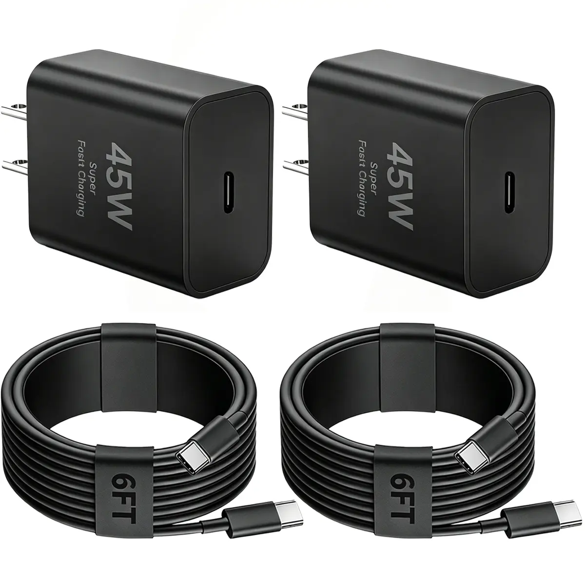 45W Super USB-C Fast Charging Kit (1/2/3-Piece Set) with 6ft USB-C Cable, Compatible for Samsung Galaxy S26+/Ultra, S25-S20, Tab S9, iPhone 17-15, Smartphone, Cellphone, Electronic Mobile Devices