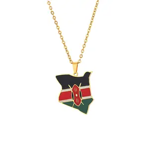 Creative Kenyan flag map pendant necklace unisex couple jewelry ethnic style popular personality oil drop titanium steel accessories