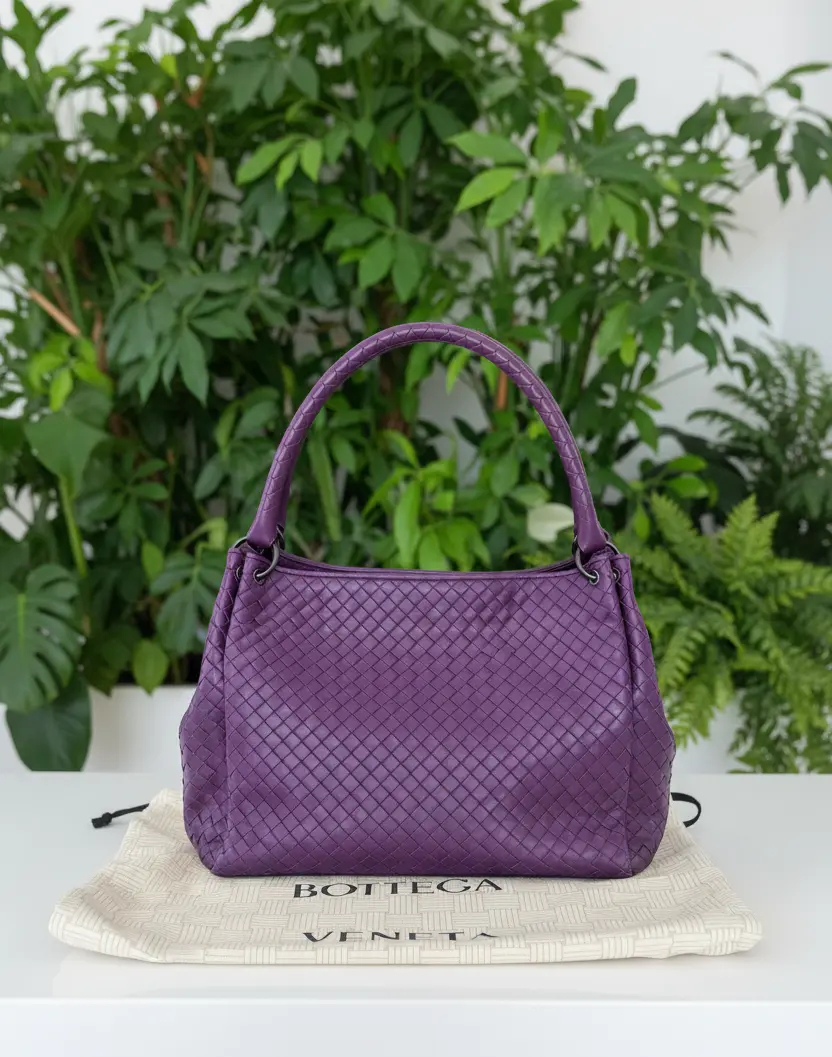 Pre-owned BOTTEGA VENETA Leather Shoulder Bags Purple Intrecciato Parachute Bag