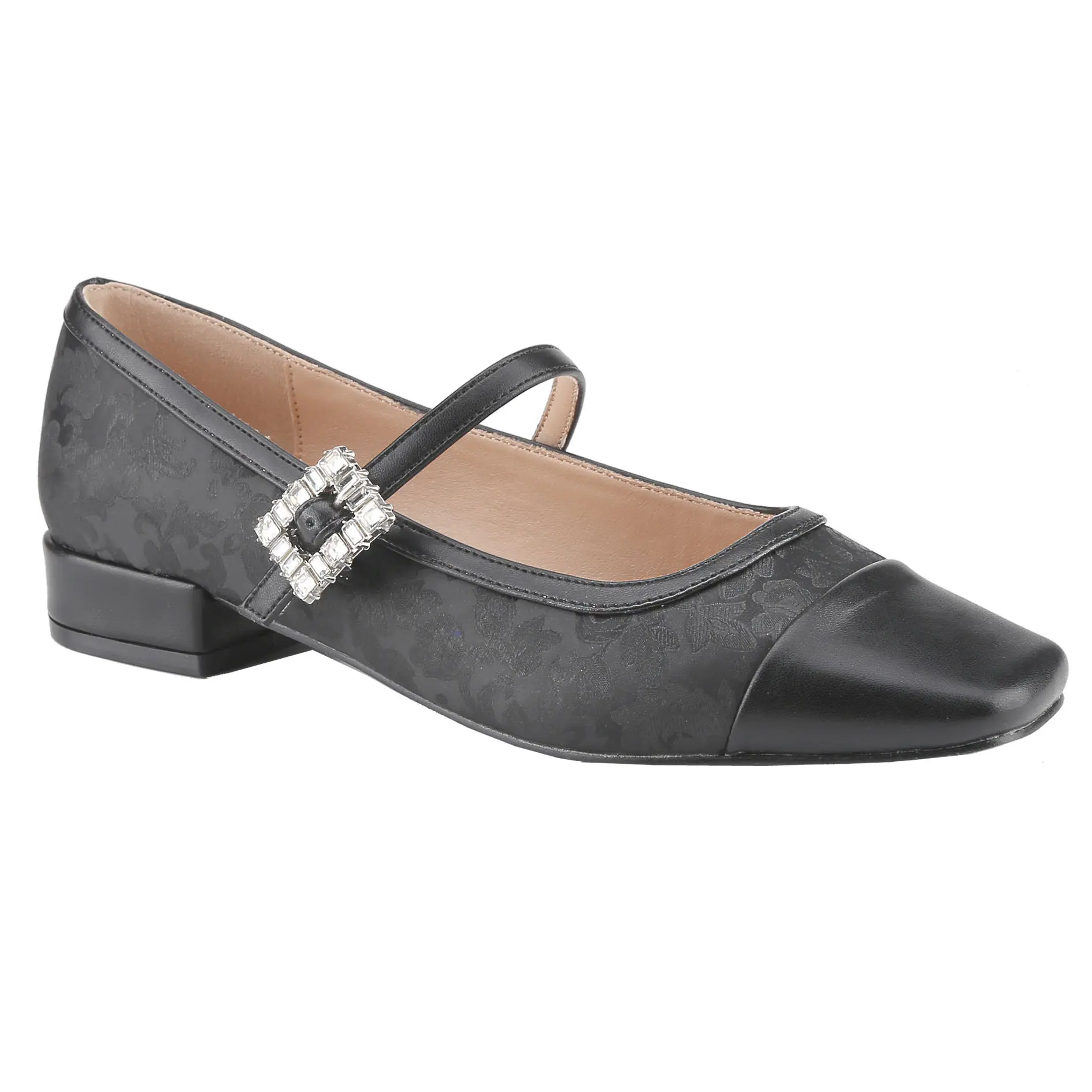 Belovely Elegant Buckle Mary Jane Flats PIANO-12 with Crystal Accent Women's Shoes