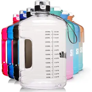 Gallon Big Bottle with Handle, 128oz Leakproof BPA Free Fitness Sports Bottle with Motivational Time Marker & Wide Mouth You Drink More