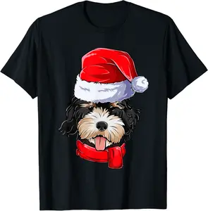 Golden Doodle Dog Santa Claus Apparel, Funny Christmas Women T-Shirt - Abigaillou Shop 54B09HPZLJKN