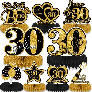 9Pcs 30th Black Wedding Anniversary Decorations Table Centerpiece Decorations, 30th Anniversary Honeycomb Centerpiece 30th Wedding Anniversary Party Supplies