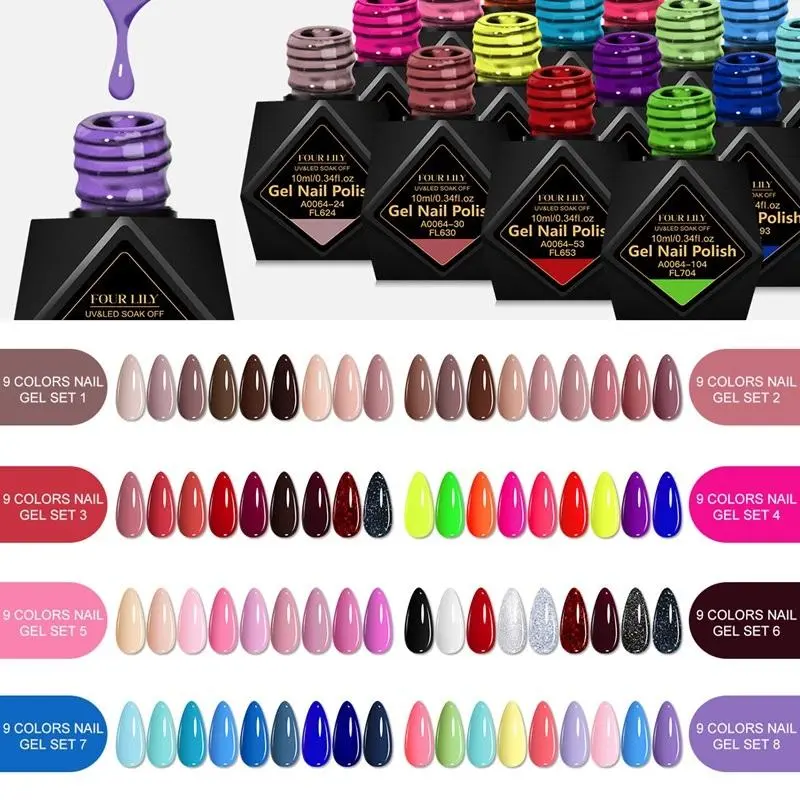 10ml Gel Nail Polish Set, 9-Color All-Season Nude & Glitter Collection, Soak-Off UV Gel Manicure Kit, Gel Nail Art, Nail Products, Manicure Gels