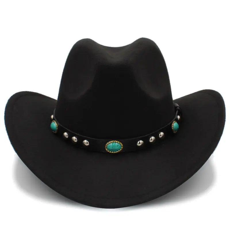 Western Cowboy, Cowgirl Hat, Turquoise Strap, Men Women Retro Wide Brim