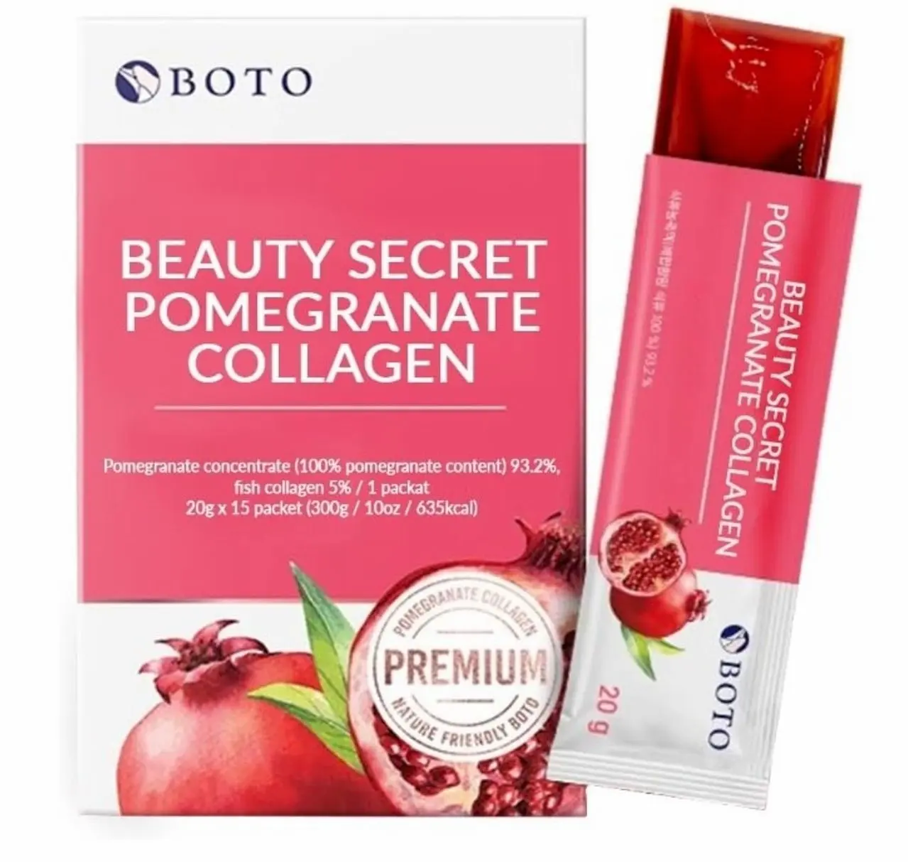 Beauty Secret Pomegranate Collagen 20g - Korean Beauty Collagen Jelly Stick, Low Molecular Fish Collagen, Pomegranate Flavored - Packs of 15