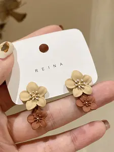 Design Sensational Color Spray Paint Flower Earrings, Unique Simple Daily Versatile Women Fashion Studs, Stylish Ladies Jewelry, High Quality Earrings