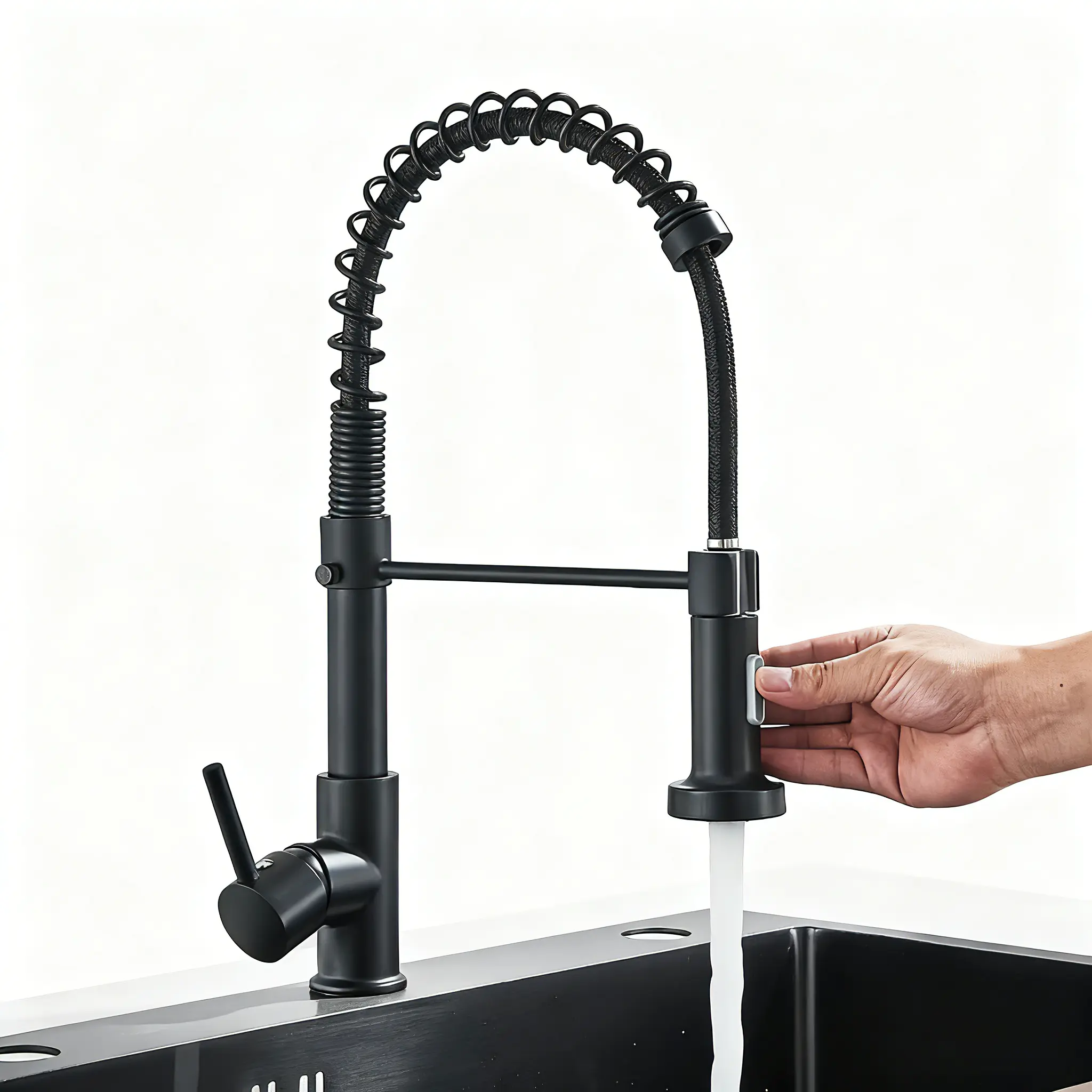 Matte Black Kitchen Faucet with 360° Swivel & Pull-Out Sprayer – Hot & Cold Mixer Matte Black Kitchen Faucet with 360° Swivel & Pull-Out Sprayer – Hot & Cold Mixer