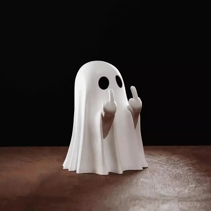 Cute Ghost Resin Sculpture - Halloween Holiday Party Decoration, Indoor Shelf Accent for Porch Decor