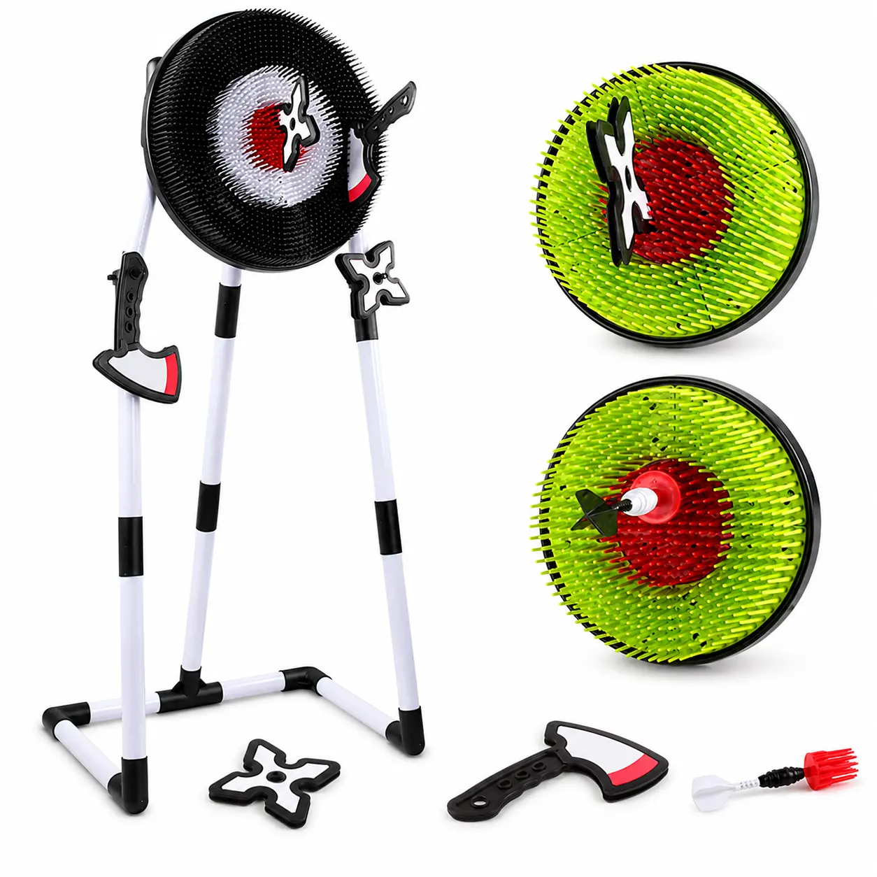 2-in-1 Safe Axe and Ninja Star Throwing Game Set with Stand, Indoor Outdoor Target Toys for Kids & Adults, Stress Relief Party Family Lawn Game