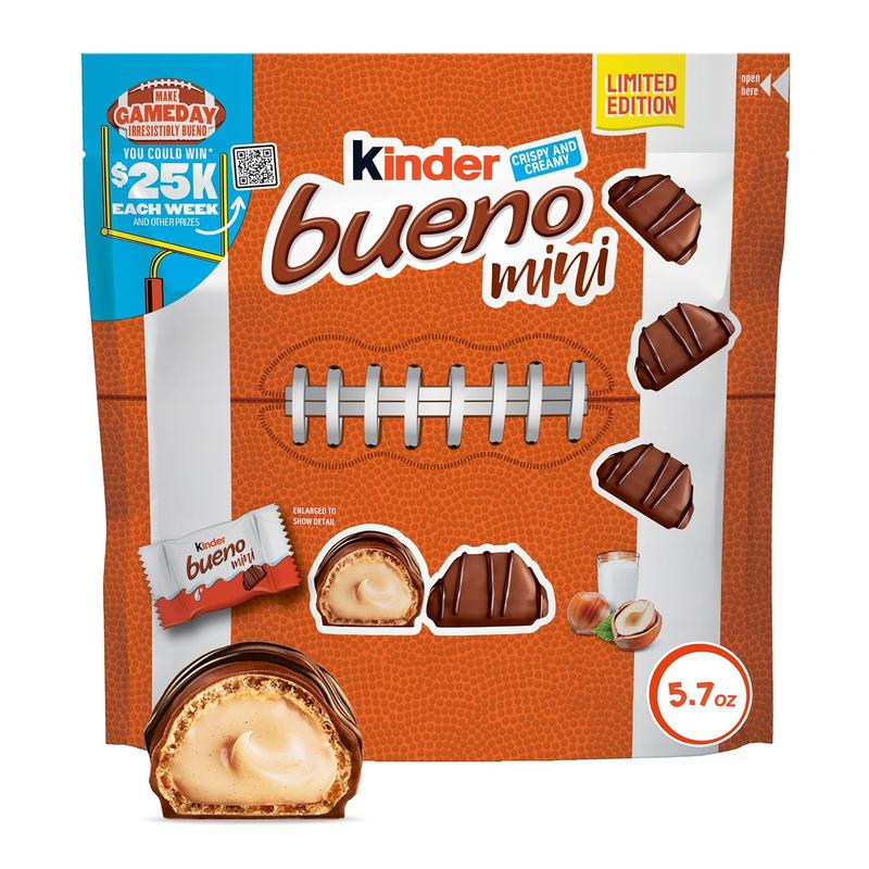 NEW - Kinder Bueno Mini Milk Chocolate Bars with Hazelnut Filling, Chocolate Candy Bars for Game Day, Football Party Supplies, Snacks for Adults, 5.7 oz