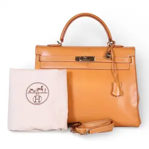 Pre-owned HERMÈS Ostrich Shoulder Bags Kelly 32 Retourné Gold Box Calf and Gold Hardware 2000