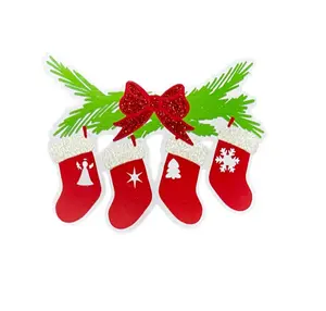 Christmas Stockings Multi-Layer Die Cut for Scrapbooking with Red Bow and Festive Design Premium Cardstock Material Traditional Style