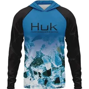 Men's outdoor sun protection clothing, camouflage lightweight breathable ice silk clothing with a hood Hooded Rash Guard Uv Rash Guard