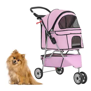 FDW 3 Wheels Pet Stroller Dog Cat Cage Jogger Stroller for Medium Small Dogs Cats Travel Folding Carrier Waterproof Puppy Stroller with Cup Holder & Removable Liner