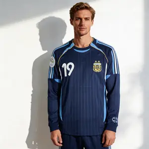 2006 World Cup Argentina Messi 19 Home Blue Soccer Long Sleeve Jersey