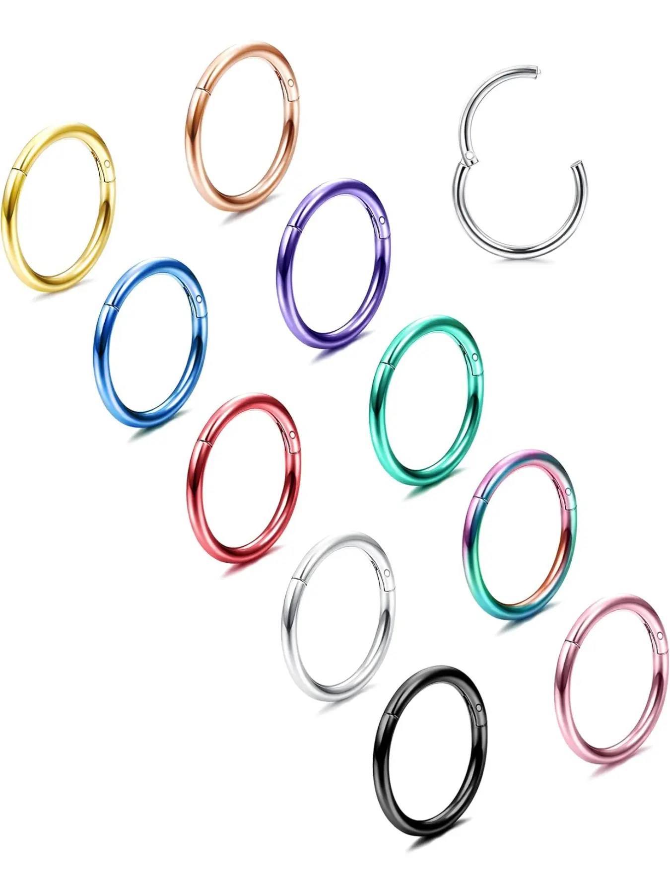 10PCS Septum Nose Rings Hoops for Women Men - 16G 18G 316L Stainless Steel Hinged Clicker Lip Helix Rook Tragus Daith Conch Piercing Jewelry Cartilage Piercings Sleeper Earrings Set 8/10/12MM Nose Piercing Accessory Body Piercing Jewelry