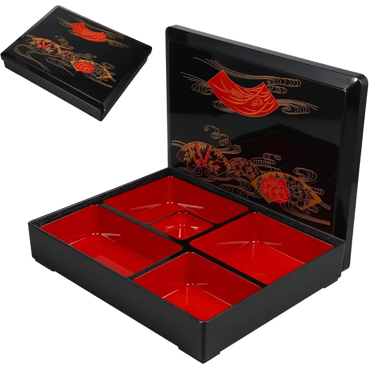 Bento Box Adult Lunch Box Traditional Bento Box  Sushi Tray Meal Prep Containers Reusable Plastic Snack Serving Tray with Lid for Home Restaurant