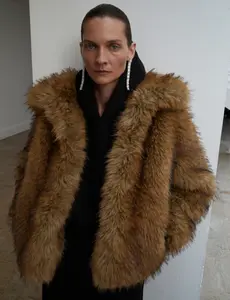 MANGO Women's Faux-fur jacket with lapels