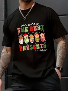 100% Cotton Unisex We Wrap The Best Presents NICU Nurse Mother Baby Christmas T-Shirt,spring/autumn Christmas snowflake fun pattern men's T-shirt