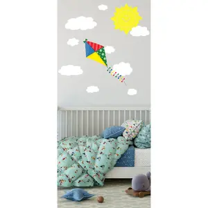 Kite Wall Decal w/ Happy Sun and Clouds Wall Sticker Decor