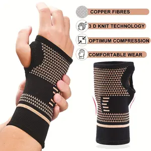 1pc/2pcs Copper Wrist Compression Sleeves, Elastic Wrist Support Sleeve Wrist Brace for Compression, Breathable Carpal Tunnel Hand Brace for Sport, Fitness, Workout, Typing
