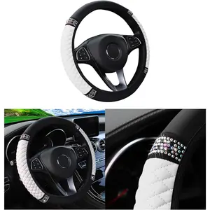 Bling  Steering Wheel Cover, 15 Inch Rhinestones Soft Leather Elastic Steering Wheel Protector, Sparkly   for Women Girls,  Interior Accessories for   (White)