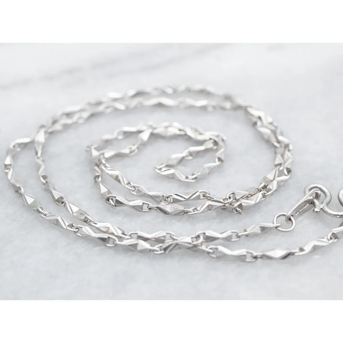 Platinum Etched Bar Link Chain with Hook Clasp