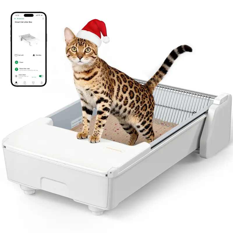 Meowant SC03 Self Cleaning Litter Box, Automatic Litter Box with App Control, Open Top Cat Litterbox for Multiple Cats, Works with Clumping Litter, Anti Pinch Safety Feature, Dual Rake, Odor Control