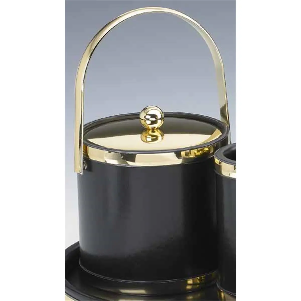 212 MAIN Kraftware Sophisticates 3 Qt Black Ice Bucket with Polished Brass Track Handle Bands, Metal Cover, Included Utensils for Indoor Kitchen & Bar Use