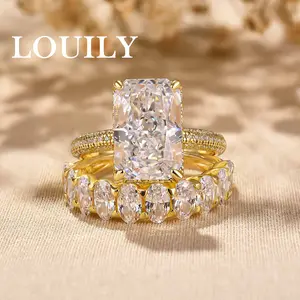 Louily Jewelry 6.0 Carat Radiant Cut Wedding Ring Set, Engagement Ring Set for Women, 5A Cubic Zirconia Sterling Silver Elegant Ring Set, Fashion Jewelry Perfect Unique Gift
