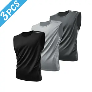 Men's 3-Pack Sleeveless Sports Tank Top - Quick-Dry Fabric, Crew Neckline, Reflective Details, Ideal for Workouts & Training