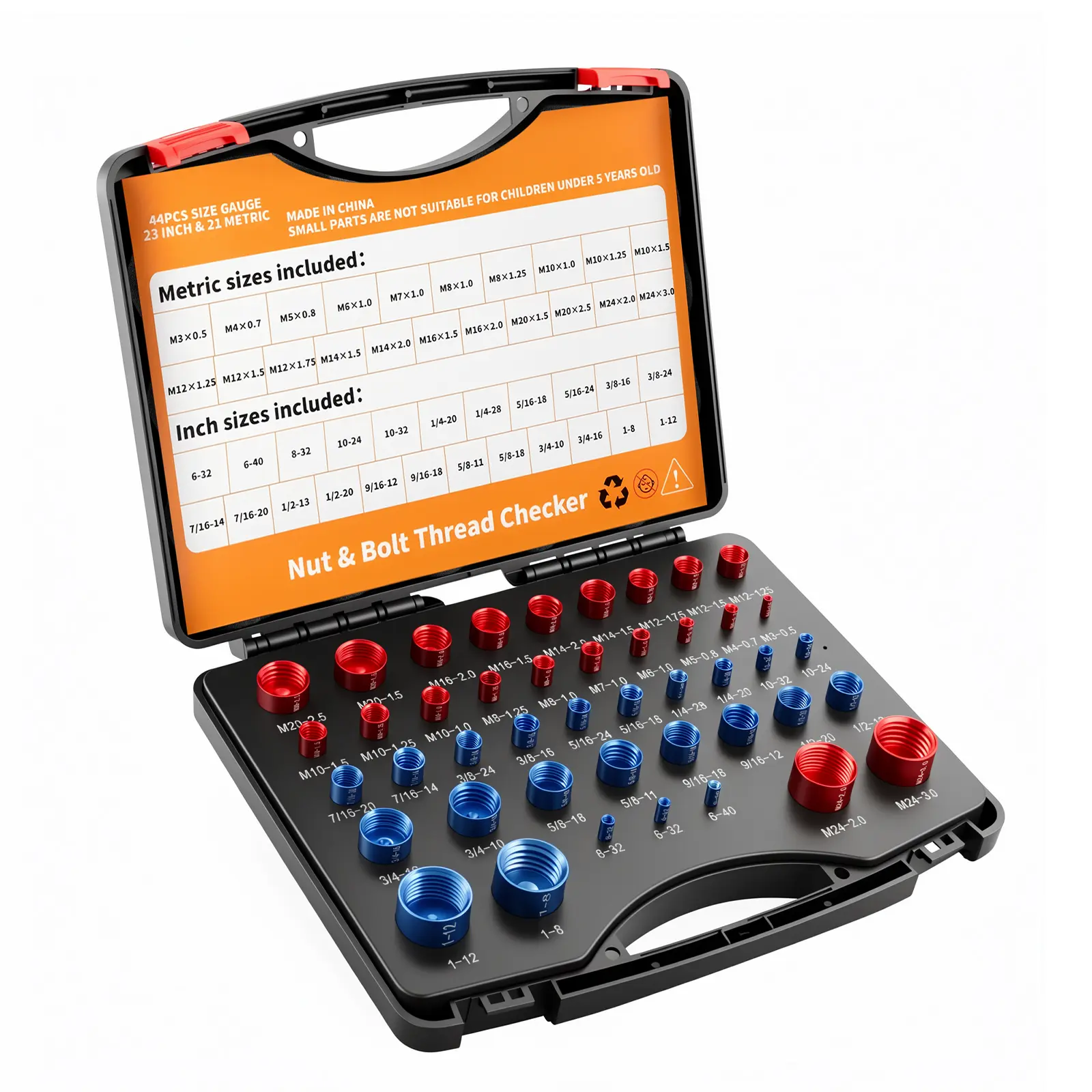 GJANSH 26/44PCS Nut and Bolt Thread Checker - Comprehensive Bolt Size and Thread Gauge Tool, Inch & Metric Sizes, with Handy Tool Box, Excellent for Home Garages and Car Repairs, Snapfixmate,  fathersdaygift