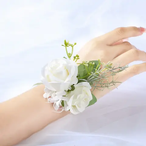 Wedding Accessories, Bridal Groom and Bride's Wedding Decoration Chest Flowers, Bridesmaid Group Pearl Wrist Flowers, Simulated Roses, Wreaths