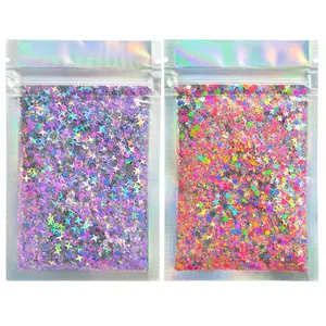 2 Pack Chunky Glitter - Ultra Shiny - Lilac, Pink, Silver & Stars Glitter - Solvent Resistant & Cosmetic Grade - Face Body Nails Resin Arts & Crafts, Tumblers, Bath Bombs, Resin