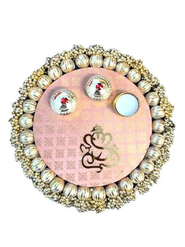 Beautiful Indian Designer Pooja Thali with Lord Ganesha & Gota Ball Design for Any Indian Wedding Rituals, Puja Thali, Aarti Thali, Indian Housewarming Gift, Diwali Thali, Temple Décor, Rakhi Thali Religious Decor
