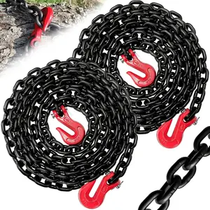 2 Pack G80 Transport Binder Chain with 20 Foot,Tow Chains with 5/16 Inch Safety Clevis Snap Hooks Heavy Duty 4900 Lbs Break Strength,Tie Down Trailer Safety Chain Extension (Oiled Black)