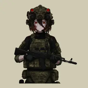 Red-Eyed Tactical Anime Soldier Sticker, Night Ops Helmet, Camouflage Gear, Intense Combat Aesthetic