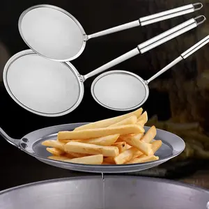 Set of 3pcs Long-Handled Stainless Steel colander spoon - a Fine Mesh Strainer for Removing Grease, Soy Sauce, And Foam - an Essential Kitchen Tool for Cooking And Frying Food