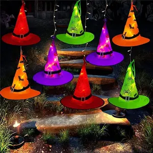 Halloween Decorations Lighted Witch Hats, 8Pcs Hanging Glowing Witch Hats 44ft Halloween Outdoor Lights String with 8 Lighting Modes for Outdoor, Garden, Yard, Tree