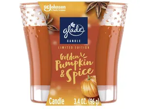 Glade Candle Jar, Air Freshener, Golden Pumpkin & Spice, Limited Edition Scent, 3.4 Oz